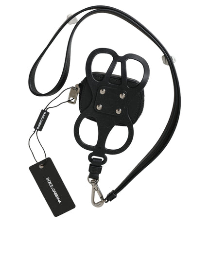 Dolce & Gabbana Black Calfskin Leather DG Logo Coin Purse Lanyard Wallet