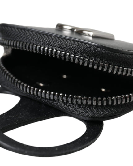 Dolce & Gabbana Black Calfskin Leather DG Logo Coin Purse Lanyard Wallet
