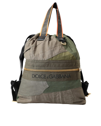 Dolce & Gabbana Military Green Patchwork Rucksack Backpack Bag