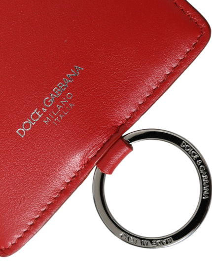 Dolce & Gabbana Red Calfskin Leather Lanyard Logo Card Holder Wallet