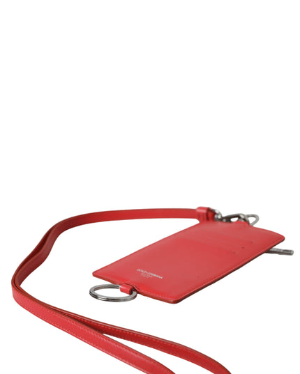 Dolce & Gabbana Red Calfskin Leather Lanyard Logo Card Holder Wallet