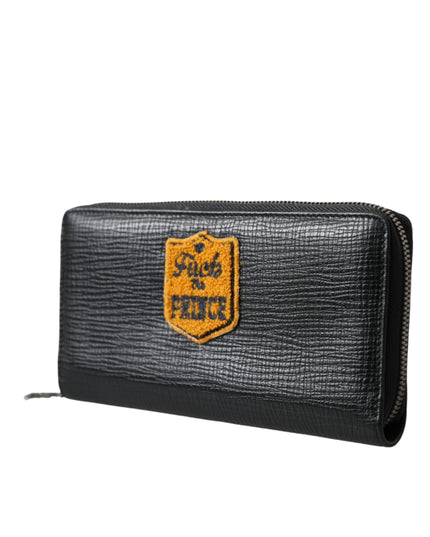Dolce & Gabbana Black Leather Logo Patch Zip Around Continental Wallet