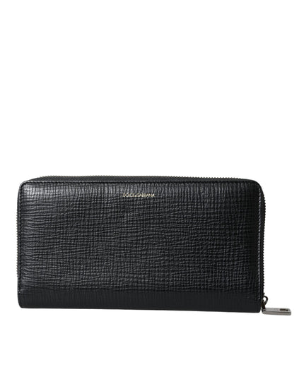 Dolce & Gabbana Black Leather Logo Patch Zip Around Continental Wallet