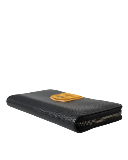 Dolce & Gabbana Black Leather Logo Patch Zip Around Continental Wallet