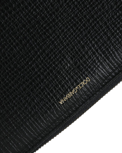 Dolce & Gabbana Black Leather Logo Patch Zip Around Continental Wallet