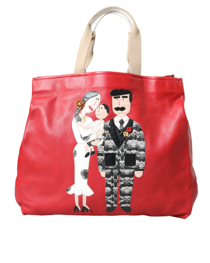 Dolce & Gabbana Red Leather #DGFamily Patch Shopping Tote Bag