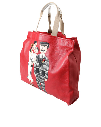 Dolce & Gabbana Red Leather #DGFamily Patch Shopping Tote Bag