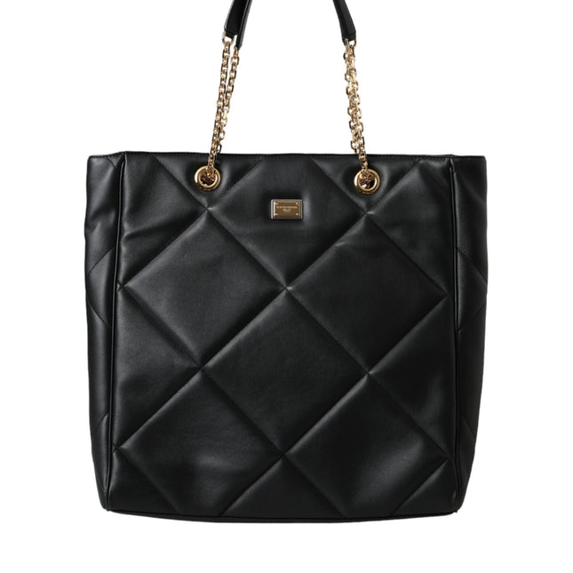 Dolce & Gabbana Black Leather JUNGLE Quilted Shopping Tote Bag