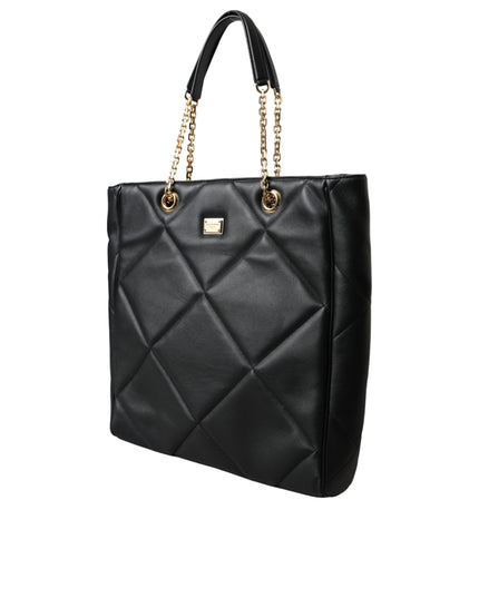 Dolce & Gabbana Black Leather JUNGLE Quilted Shopping Tote Bag