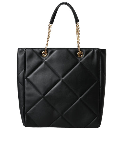 Dolce & Gabbana Black Leather JUNGLE Quilted Shopping Tote Bag