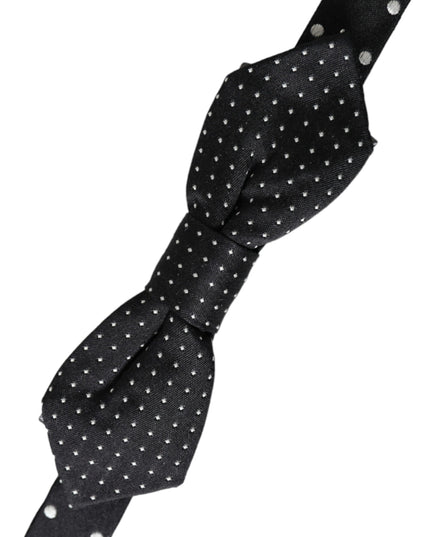 Dolce & Gabbana Black Silk Polka Dot Adjustable Neck Men Papillon Bow Tie