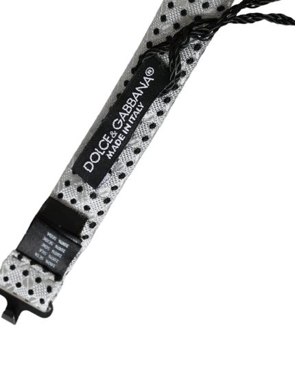 Dolce & Gabbana Gray Silk Polka Dot Adjustable Neck Men Papillon Bow Tie