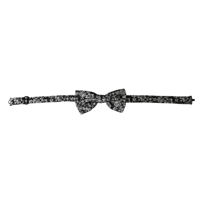 Dolce & Gabbana Black Floral Silk Adjustable Neck Men Bow Tie