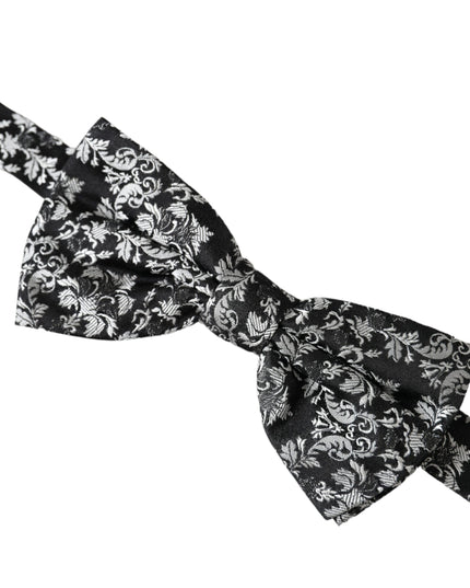Dolce & Gabbana Black Floral Silk Adjustable Neck Men Bow Tie