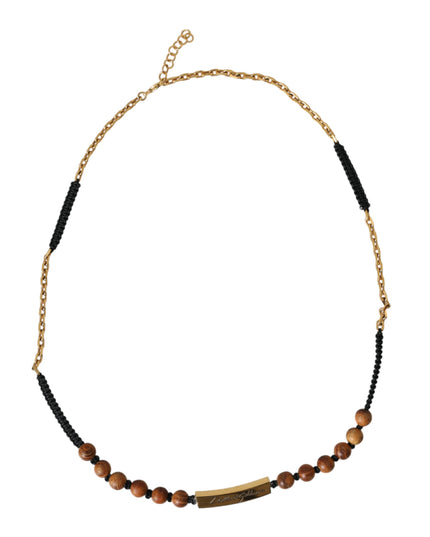Dolce & Gabbana Black Gold Wooden Beaded Logo Pendant