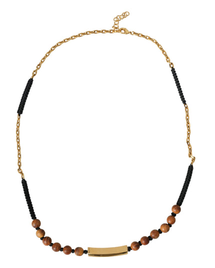 Dolce & Gabbana Black Gold Wooden Beaded Logo Pendant