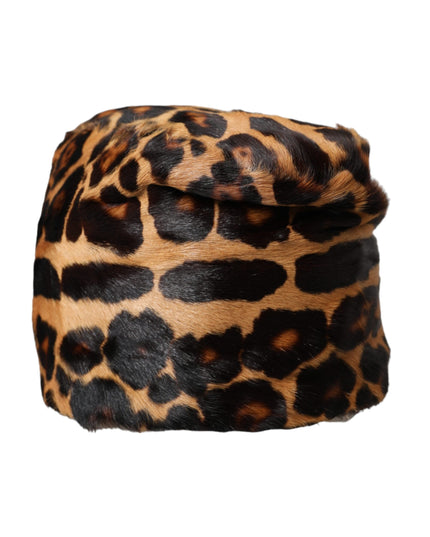 Dolce & Gabbana Brown Leopard Fur Women Bucket Hat