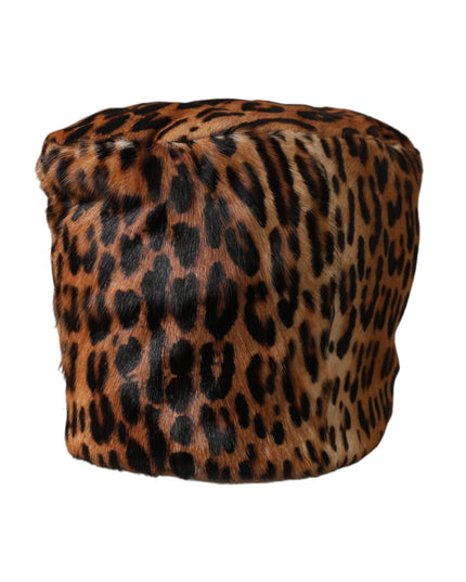 Dolce & Gabbana Brown Leopard Fur Women Bucket Hat