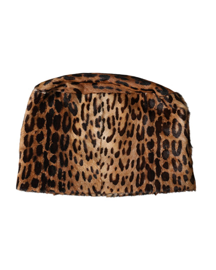 Dolce & Gabbana Brown Leopard Fur Women Bucket Hat