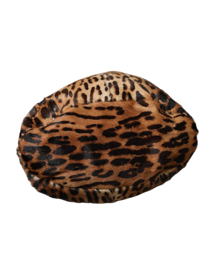 Dolce & Gabbana Brown Leopard Fur Women Bucket Hat