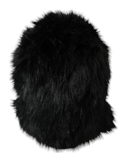 Dolce & Gabbana Black Faux Fur Whole Head Wrap Hat