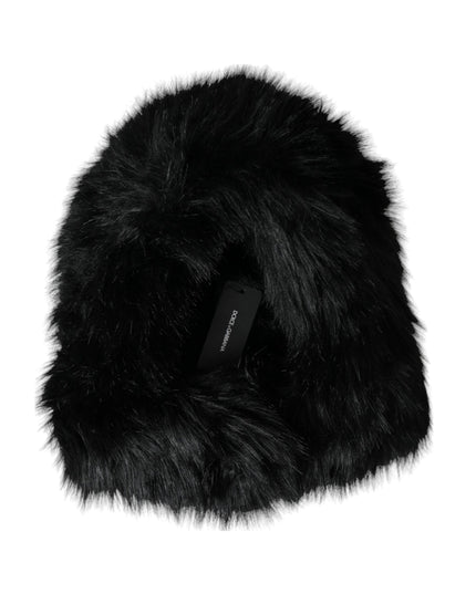 Dolce & Gabbana Black Faux Fur Whole Head Wrap Hat