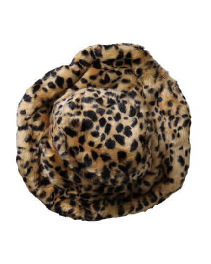 Dolce & Gabbana Brown Leopard Fur Women Bucket Hat
