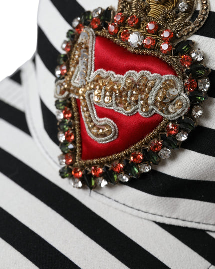 Dolce & Gabbana Black White Stripe Amore Heart Applique Baseball Hat