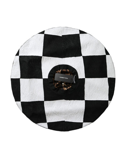 Dolce & Gabbana Black White Checkered Wide Brim Floppy Hat