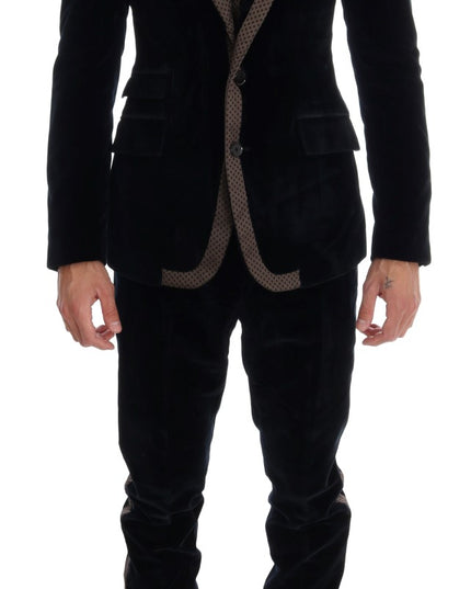 Dolce & Gabbana Blue Velvet Two Button Slim 3 Piece Suit