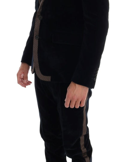Dolce & Gabbana Blue Velvet Two Button Slim 3 Piece Suit