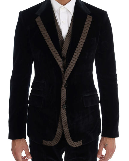 Dolce & Gabbana Blue Velvet Two Button Slim 3 Piece Suit