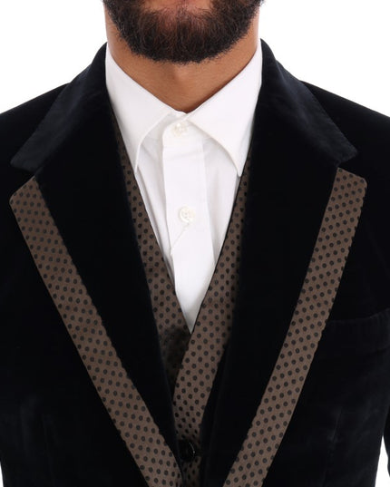 Dolce & Gabbana Blue Velvet Two Button Slim 3 Piece Suit