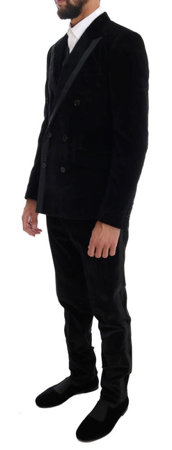 Dolce & Gabbana Black Velvet Slim Double Breasted Suit