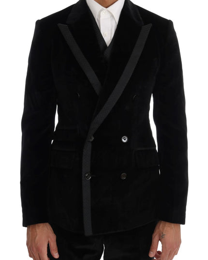 Dolce & Gabbana Black Velvet Slim Double Breasted Suit
