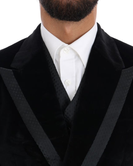 Dolce & Gabbana Black Velvet Slim Double Breasted Suit