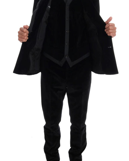 Dolce & Gabbana Black Velvet Slim Double Breasted Suit