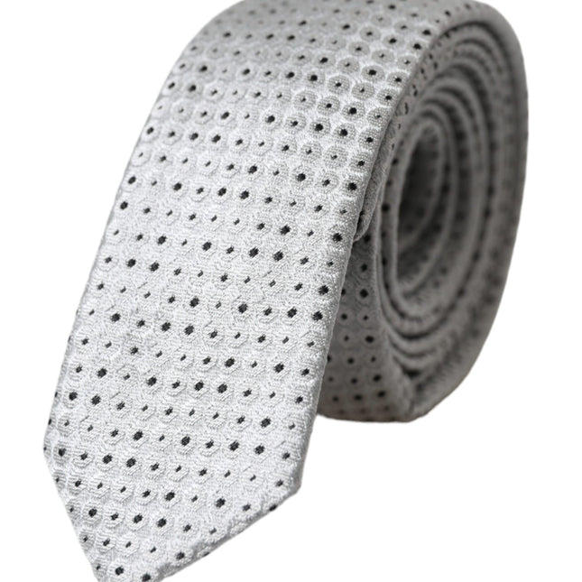 Dolce & Gabbana Light Gray Polka Dot Silk Adjustable Men Tie