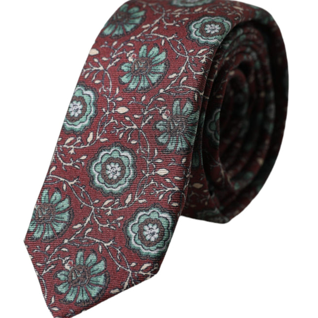 Dolce & Gabbana Maroon Floral 100% Silk Adjustable Men Tie
