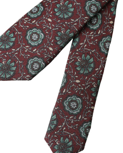 Dolce & Gabbana Maroon Floral 100% Silk Adjustable Men Tie