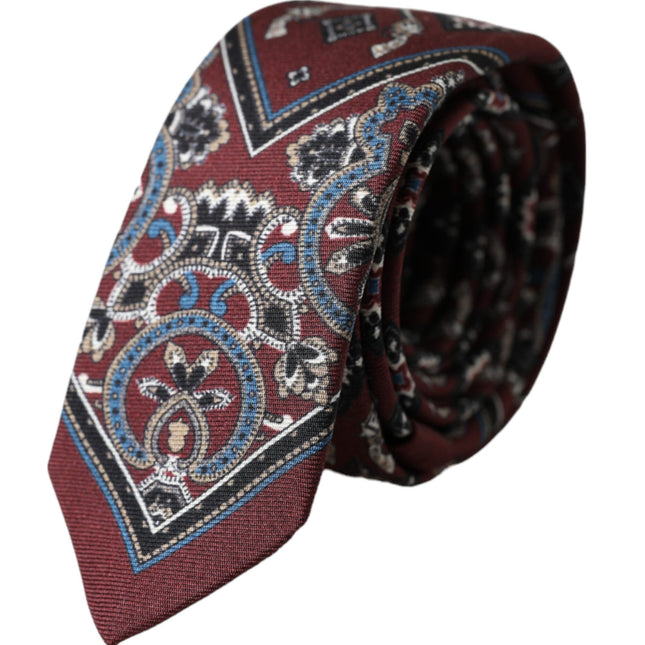 Dolce & Gabbana Bordeaux Printed 100% Silk Adjustable Men Tie