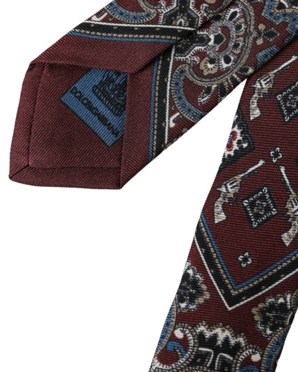 Dolce & Gabbana Bordeaux Printed 100% Silk Adjustable Men Tie
