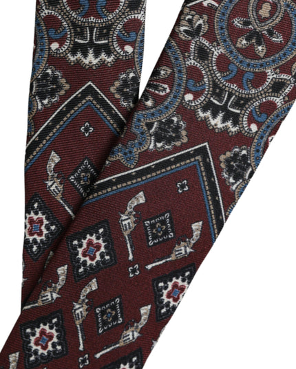 Dolce & Gabbana Bordeaux Printed 100% Silk Adjustable Men Tie
