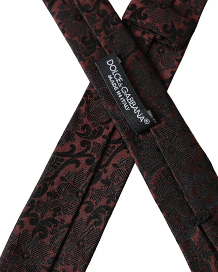 Dolce & Gabbana Maroon Floral Fantasy Silk Adjustable Men Tie