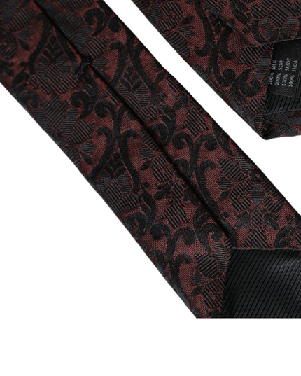 Dolce & Gabbana Maroon Floral Fantasy Silk Adjustable Men Tie