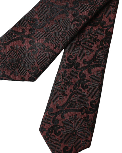 Dolce & Gabbana Maroon Floral Fantasy Silk Adjustable Men Tie