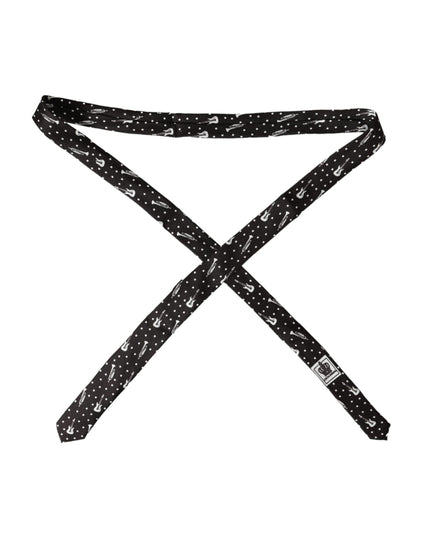 Dolce & Gabbana Black Guitar Print Silk Adjustable Tie