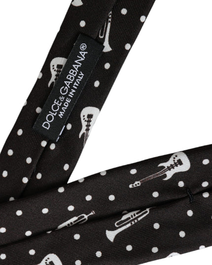 Dolce & Gabbana Black Guitar Print Silk Adjustable Tie