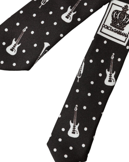 Dolce & Gabbana Black Guitar Print Silk Adjustable Tie