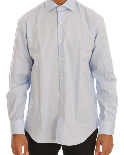 Cavalli Light Blue Cotton Slim Fit Dress Shirt